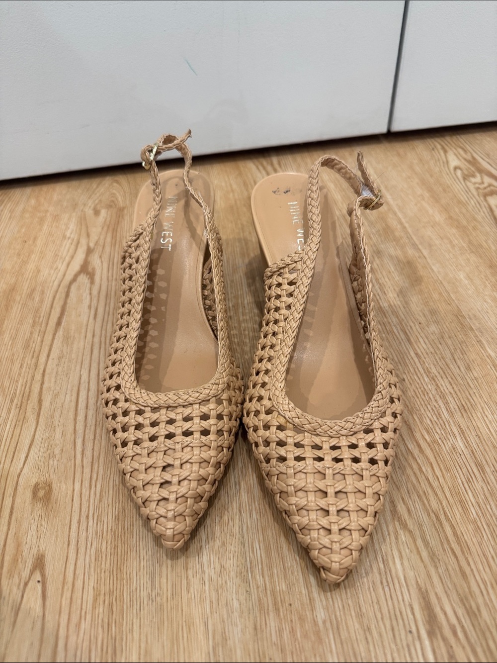 Nine West Woven Pointed Slingback Flats in Tan